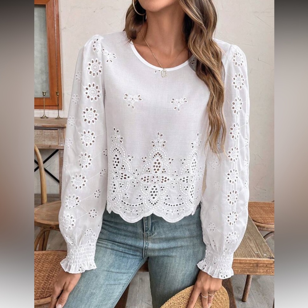 **NEW** SHEIN White Eyelet Blouse - XS